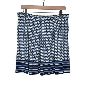 NWT Max Studio Pleated Skirt Sail Boat Womens LARGE Nautical Sailboat Navy White